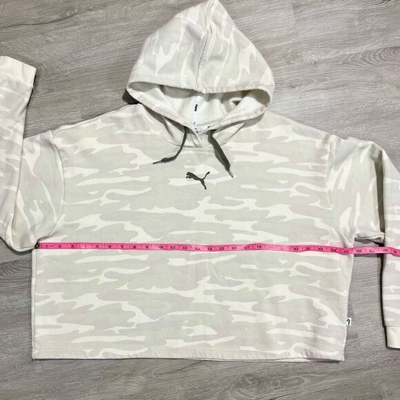 Puma Camo Cropped Hoodie Sweatshirt Sz Large Tan Cream Camouflage Khaki - Picture 8 of 16